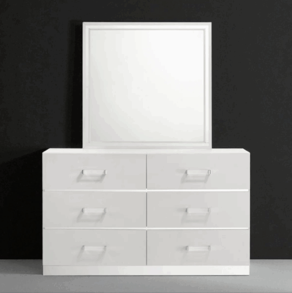 8-Piece White Panel Bedroom Set with Mirrored & LED Accents - Image 5