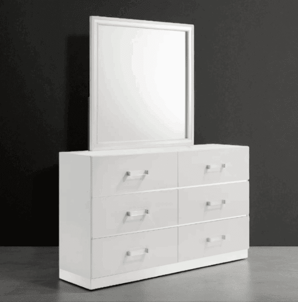 8-Piece White Panel Bedroom Set with Mirrored & LED Accents - Image 9