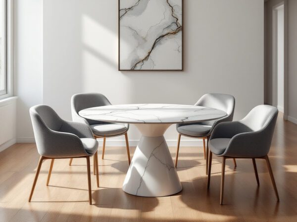 5-Piece Faux Marble Dining Set with Table and 4 Chairs - Image 2