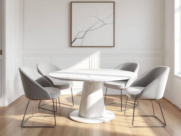 5-Piece Faux Marble Dining Set with Table and 4 Chairs - Image 4