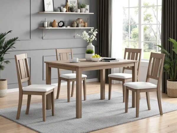 Compact 5-Piece Dining Set – Solid Wood Table with 4 Chairs - Image 5