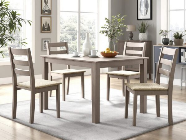 Compact 5-Piece Dining Set – Solid Wood Table with 4 Chairs