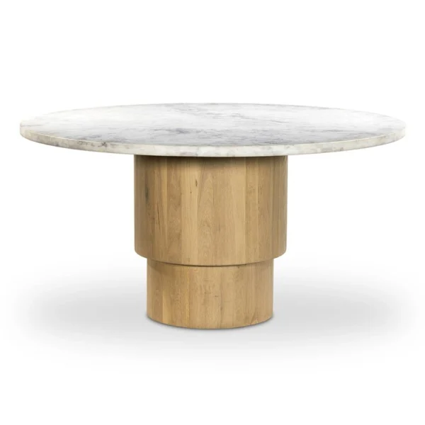 Mariana Mid-Century Round Dining Table – White Marble & Oak 60″ - Image 2