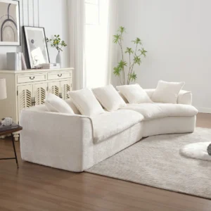 Curved Bouclé 3-Seater Sofa – Modern Living Room Upholstered