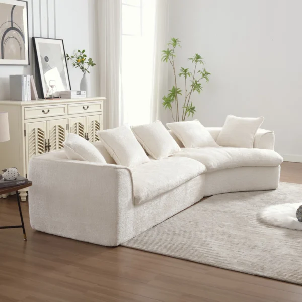 Curved Bouclé 3-Seater Sofa – Modern Living Room Upholstered