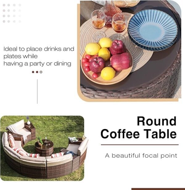 SUNSITT 11-Pc Half Moon Outdoor Sectional Set – Wicker & Beige - Image 2