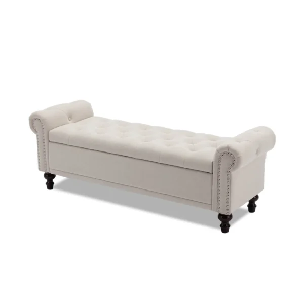 Velvet & Linen Upholstered Storage Bench with Compartments - Image 2
