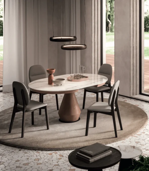 Lycos Round Extendable Dining Table – Marble Glass Top 59″–79″ - Image 2