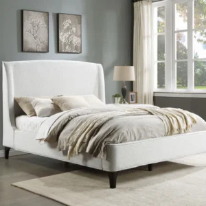 Mosby Curved Upholstered Eastern King Platform Bed – White Bouclé