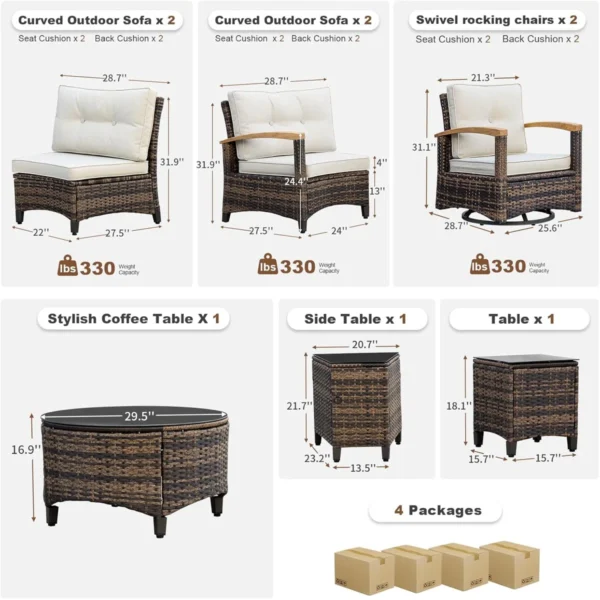 Lark Manor 9-Pc Outdoor Patio Set – Half-Moon Sofa & Tables - Image 2