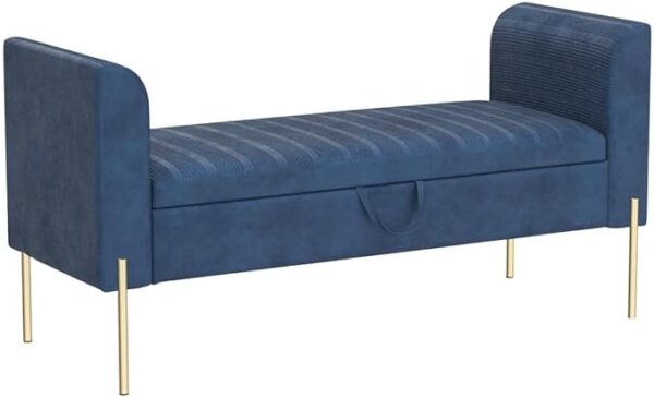 Upholstered Storage Bench Ottoman with Gold Legs – 52″ Wide - Image 3