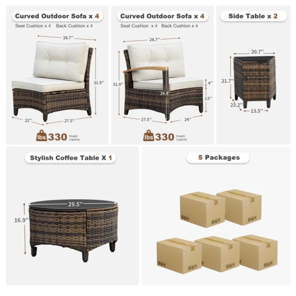 Lark Manor 11-Pc Outdoor Patio Set – Half-Moon Sofa & Tables - Image 3
