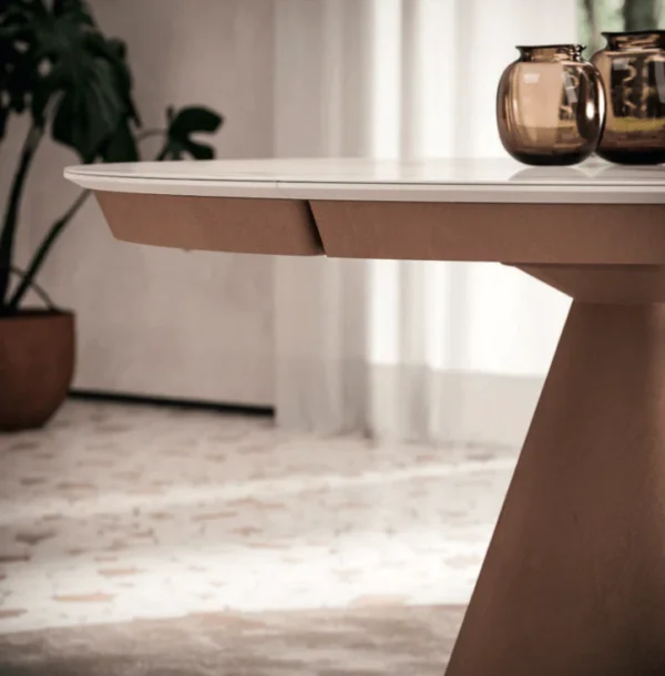 Lycos Round Extendable Dining Table – Marble Glass Top 59″–79″ - Image 3