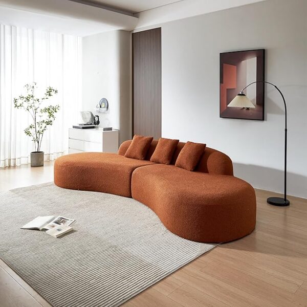 119″ Curved Bouclé Cloud Sectional Sofa – 5 Seat Modern Couch - Image 4