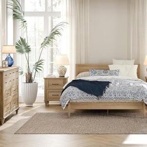 6-Piece Farmhouse Bedroom Set in White Oak with Bed & Storage