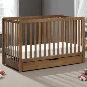 4-in-1 convertible baby crib with under-crib storage drawer, GREENGUARD Gold Certified, space-saving nursery furniture