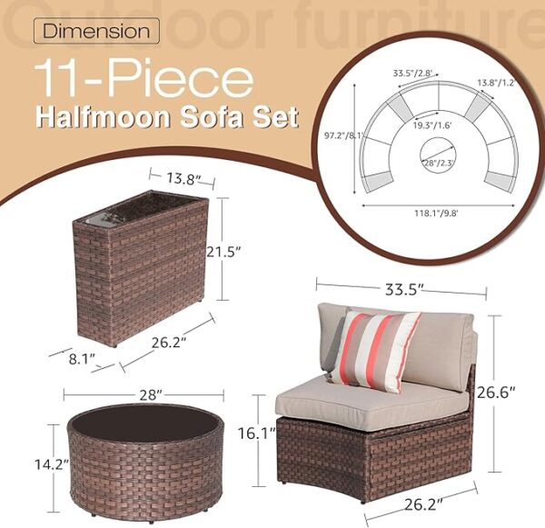 SUNSITT 11-Pc Half Moon Outdoor Sectional Set – Wicker & Beige - Image 4