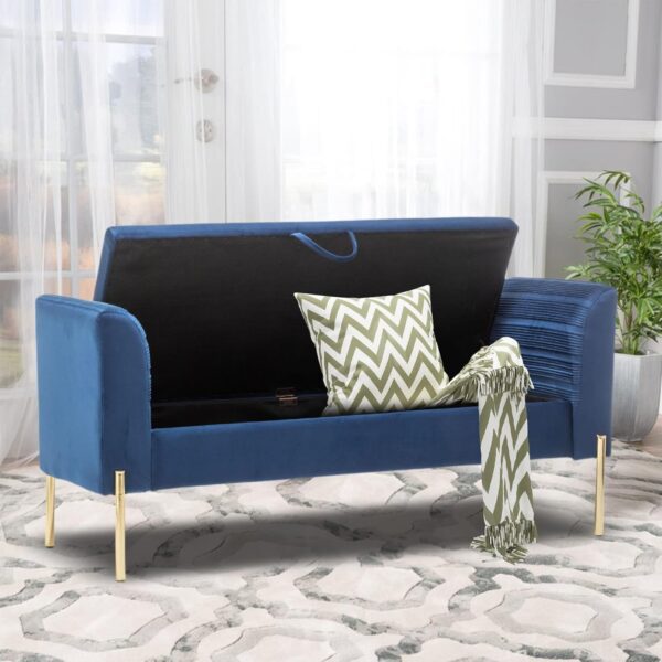 Upholstered Storage Bench Ottoman with Gold Legs – 52″ Wide - Image 4