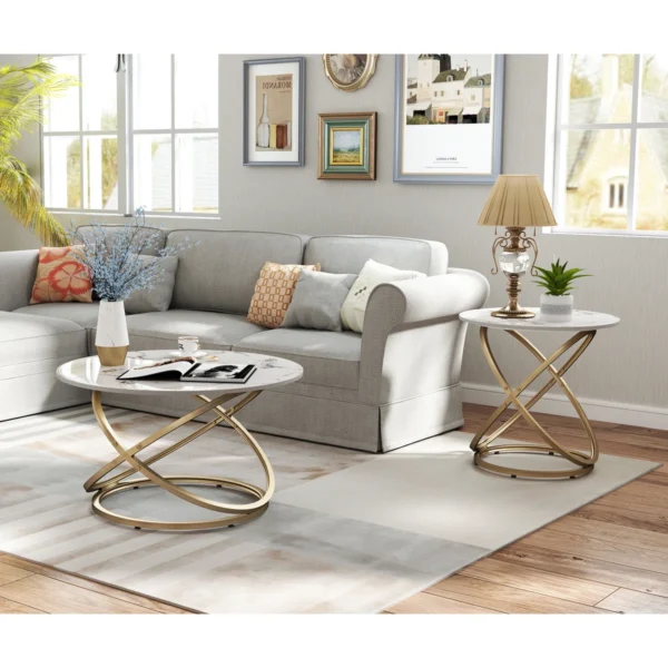 Round Faux-Marble Coffee Table – Modern Sculptural Accent - Image 4