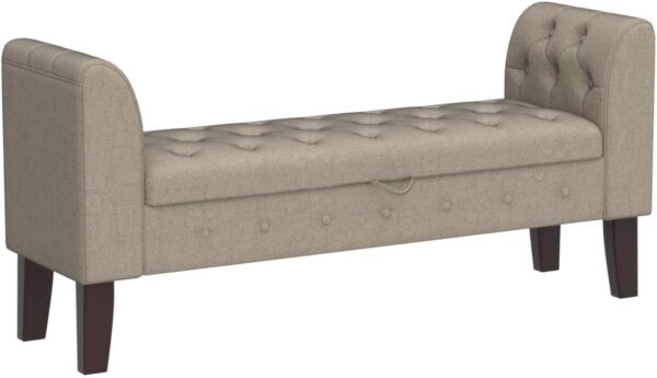 Awonde Upholstered Storage Bench with Arms – Linen Ottoman Seat - Image 4