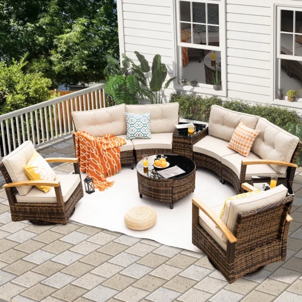 Lark Manor 9-Pc Outdoor Patio Set – Half-Moon Sofa & Tables - Image 4