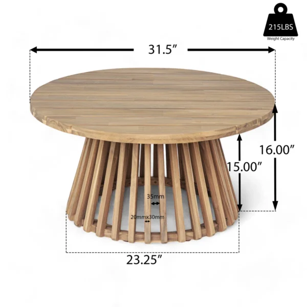 Vihaan Outdoor Acacia Wood Round Coffee Table – Light Teak - Image 3
