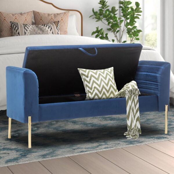 Upholstered Storage Bench Ottoman with Gold Legs – 52″ Wide - Image 5