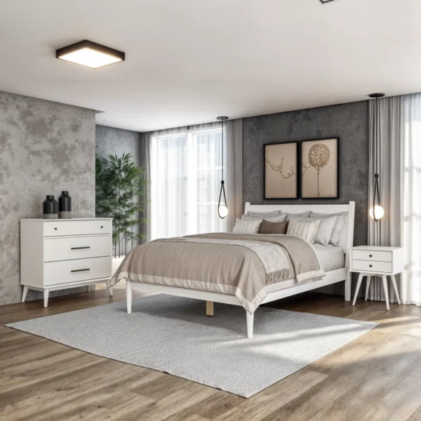 4-Piece Mid-Century Platform Bedroom Set with Bed & Storage - Image 3
