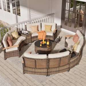 Lark Manor 11-Pc Outdoor Patio Set – Half-Moon Sofa & Tables