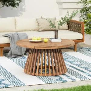 Vihaan Outdoor Acacia Wood Round Coffee Table – Light Teak