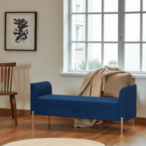 Upholstered Storage Bench Ottoman with Gold Legs – 52″ Wide