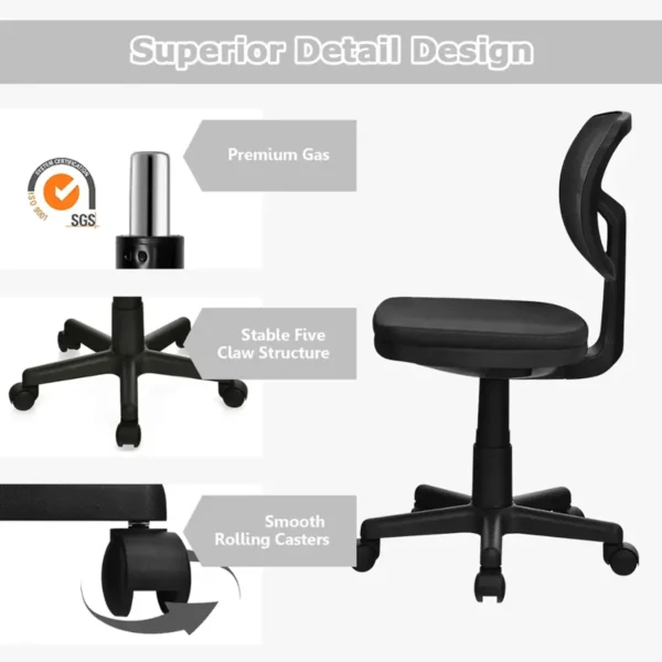 Compact Armless Mesh Swivel Office Chair – Adjustable Height - Image 3