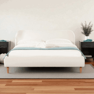 Roman Curved Upholstered King Platform Bed – Ivory Bouclé