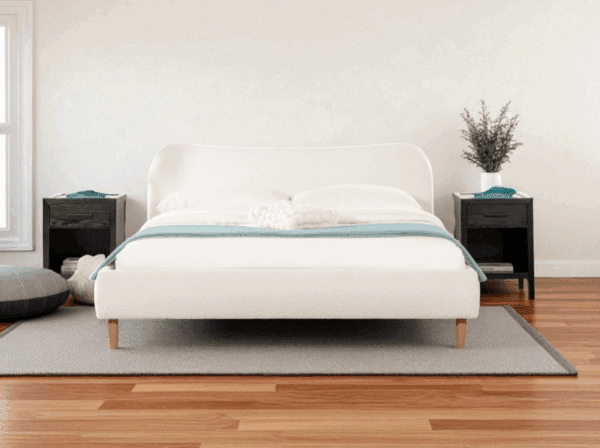 Roman Curved Upholstered King Platform Bed – Ivory Bouclé