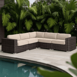 Modern L-Shaped Outdoor Sectional Sofa with Sunbrella Cushions
