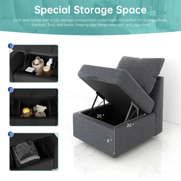 6-Piece Modular Sectional Sofa w/ Storage Ottoman – 109″ Couch - Image 2