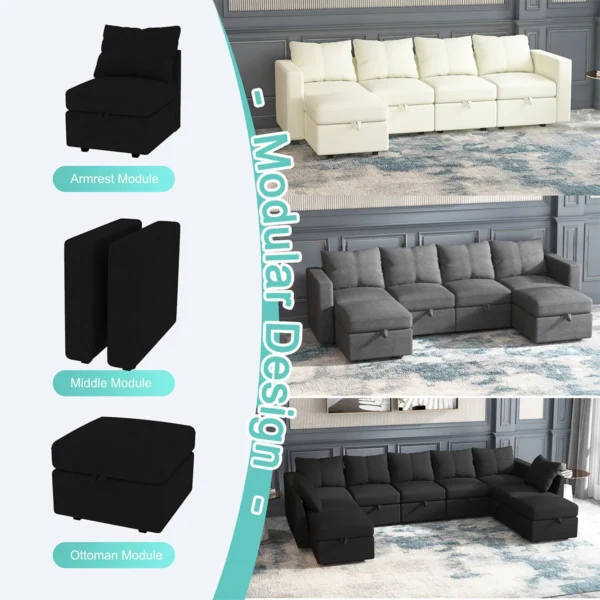 Modular Sectional Sofa with Storage Ottoman – Upholstered Couch - Image 2