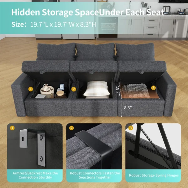 Modular Sectional Sofa with Storage Ottoman – Upholstered Couch - Image 3