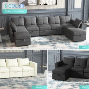 Modular Sectional Sofa with Storage Ottoman – Upholstered Couch