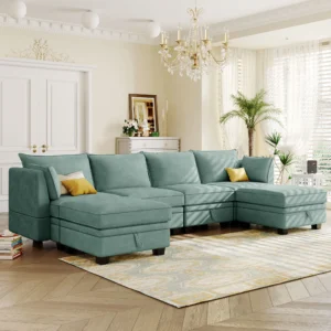 Convertible U-Shaped Sectional Sleeper Sofa with Storage & Chaise