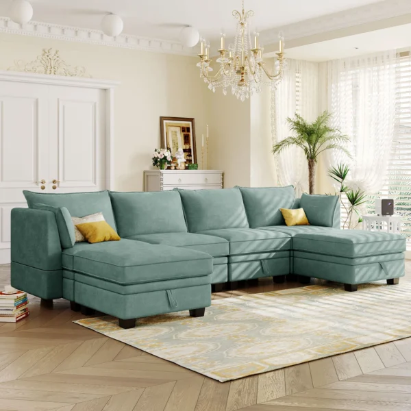 Convertible U-Shaped Sectional Sleeper Sofa with Storage & Chaise