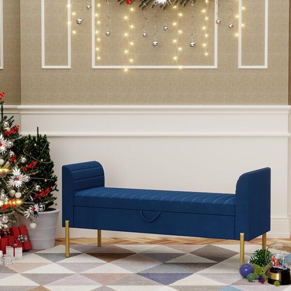Upholstered Storage Bench Ottoman with Gold Legs – 52″ Wide - Image 6