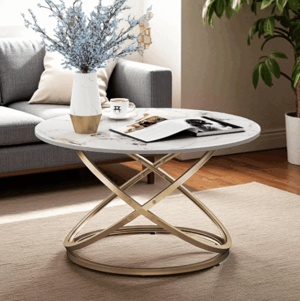 Round Faux-Marble Coffee Table – Modern Sculptural Accent