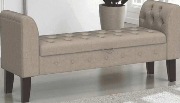 Awonde Upholstered Storage Bench with Arms – Linen Ottoman Seat