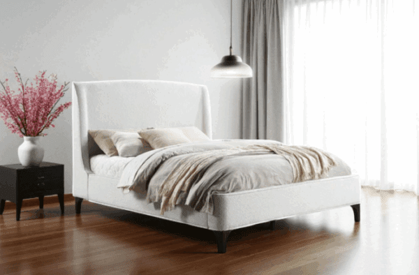 Mosby Curved Upholstered Eastern King Platform Bed – White Bouclé - Image 8