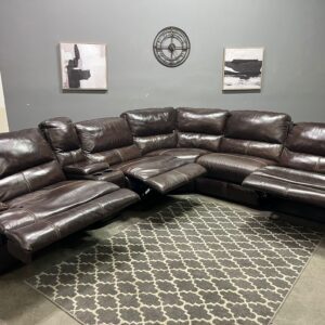 Dark Brown Reclining Leather Sectional with Cupholders & Storage